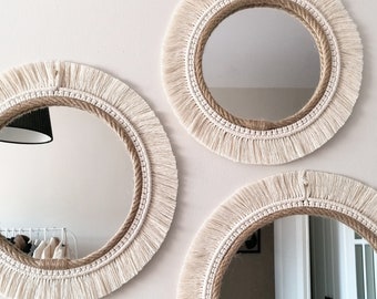 Little Size Beaded Macrame Mirror | White Custom Size Macrame Mirror | Home Macrome Wall Set | Boho Mirror | Mother Gift | Fast Delivery