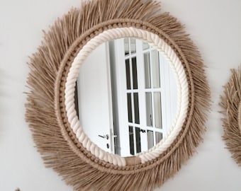 Jute Framed Macrame Mirror | Boho Wall Decor | Mothers Day Gift | Vintage Wall Mirror | Round Custom Size Mirror | Fast Shipping (1-3 Days)