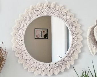 Nursery Wall Mirror, Boho Mirror, Housewarming Gift, Macrame Wall Decor, Large Wall Mirror, Sofya Round Wall Mirror, Mother’s Day Gift, Deco