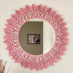 Large Beaded Mirror | Pink Wall Decor | Nursery Mirror | Living Room Decor | Boho Mirror | Express Shipping (1-3 Days)  | Baby Girl Room