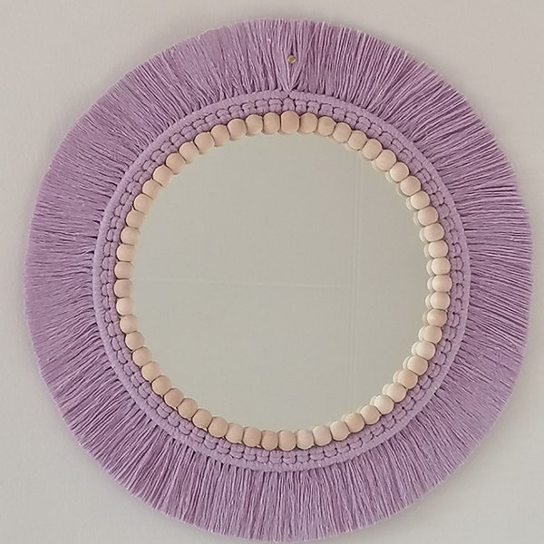 Lilac Mirror, Bead Macrame, Girl's Room, Girl's Birthday Gift, Newborn Baby Gift, Express Shipping, Baby Nursery, Lilac Wall Decor