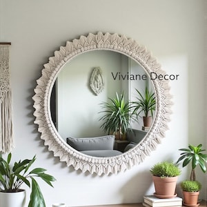 Miroir en macramé fait main | Décoration murale | Cadeau de pendaison de crémaillère et de fête des mères | Décoration d'intérieur bohème | Miroir bohème | Expédition express (1-3 jours)