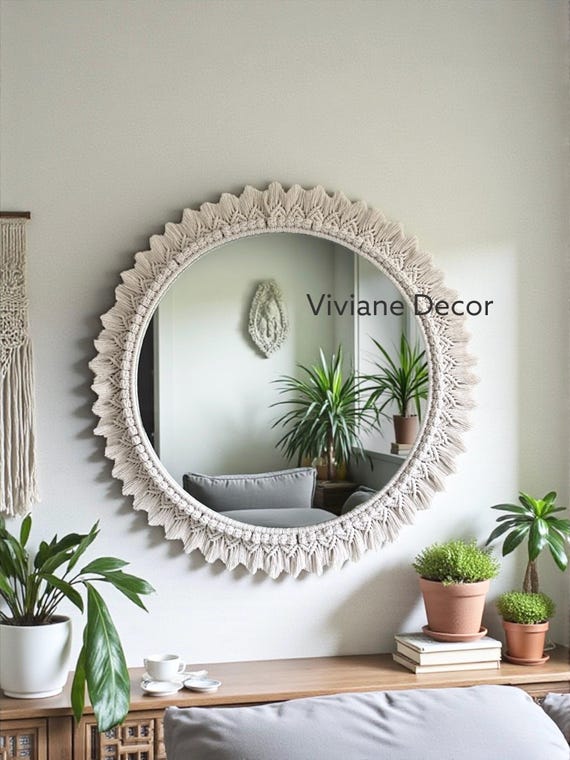 Handgemachter Makramee-Spiegel | Wanddekoration | Housewarming und Muttertagsgeschenk | Boho Wohndekor | Boho Spiegel | Express Versand (1-3 Tage)