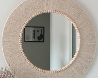 Miroir doux fait main , Décoration d'intérieur bohème naturelle , Miroir en jute , Miroir de courtoisie , Décoration de chambre d'enfant , Cadeau de Noël , Expédition le lendemain