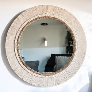 Macrame Round Mirror, Soft Wall Decor, Housewarming Gift, Natural Jute Mirror, Nursery Wall Mirror, Boho Mirror, Handmade Wall Hanging Decor
