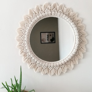 Bohemian Macrame Mirror | Round Wall Hanging | Housewarming And Birtday Gift | Ethnic Decoration | Boho Mirror |Express Shipping (1-3 Days)