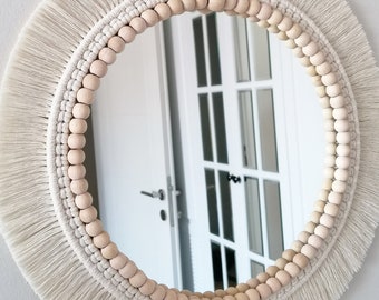 Round Wall Mirror, Soft Boho Mirror, Nursery Gifts, Baby Room Decor, Housewarming Gift, Macrame Mirror, Large Size Mirror, Wall Hanging Deco