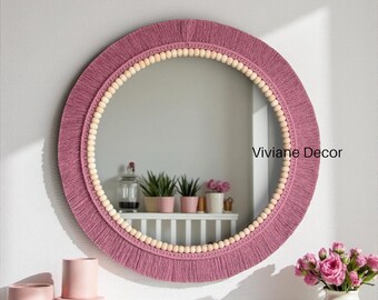 Espejo rosa, decoración de pared suave, habitación de niña, regalo de cumpleaños para niña, regalo para recién nacido, envío exprés, habitación de bebé, espejo bohemio.