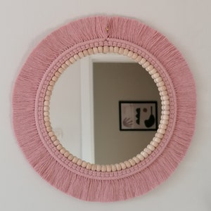 Décoration murale pour chambre de bébé, miroir rose poudré, suspension murale bohème, suspension murale en macramé, miroir tissé rond suspendu, miroir pour chambre de bébé, livraison express