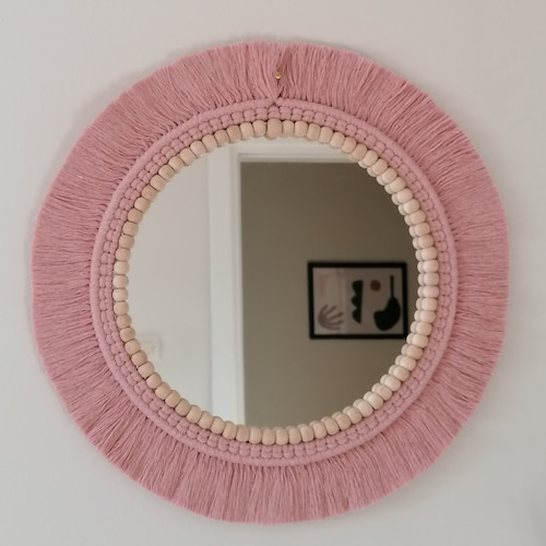 Nursery Wall Decor Blush Mirror Boho Wall Hanging Macrame Etsy