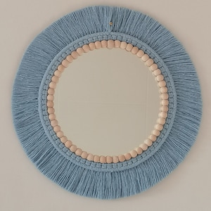 Blue Macrame Mirror, Bead Macrame, Baby Boy Room, Boy&#39;s Birthday Gift, Newborn Baby Gift, Nursery Wall Decor, Dorm Decor, Baby Nursery