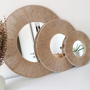 Jute Handmade Mirror , Natural Boho Home Decor , Vintage Mirror ,  Vanity Mirror Brown Frame Mirror , Anniversary Gift , Next Day Shipping