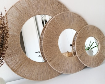 Jute Handmade Mirror , Natural Boho Home Decor , Vintage Mirror ,  Vanity Mirror Brown Frame Mirror , Anniversary Gift , Next Day Shipping