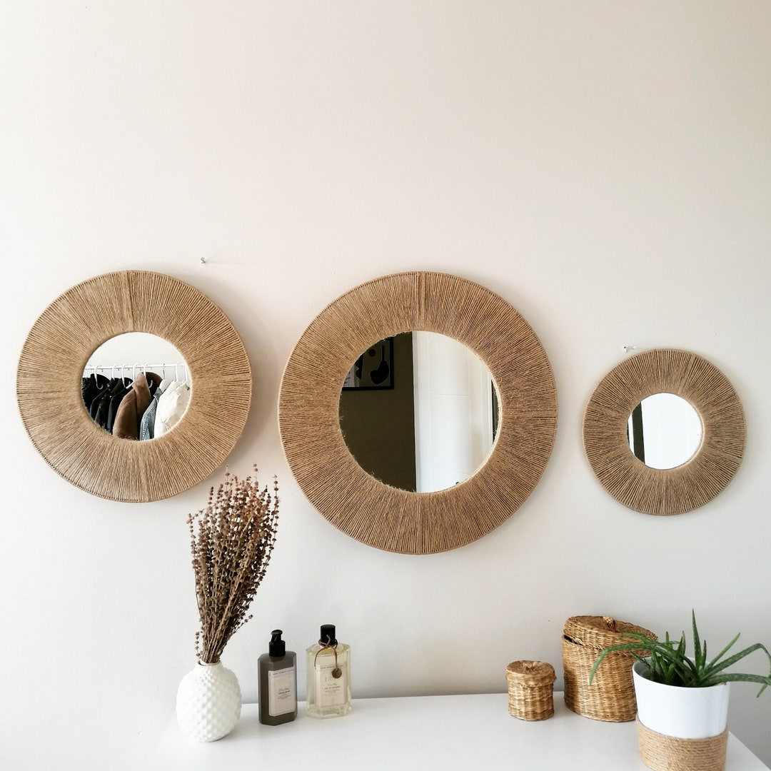 3 Set Boho Jute Wall Decor | Mother's Days Gift | Circle Mirror ...