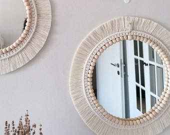 Bohemian Macrame Soft Mirror, Mid Century Modern Nursery Decor, Handmade Gift For Her, New Home Gift, Woven Round Hanging Mirror, Mom Gift