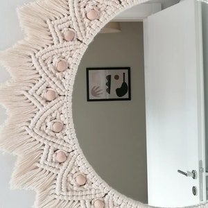 Macrame Wall Hanging Mirror, Boho Mirror, Nursery Wall Decor, Housewarming And Birthday Gift, Mother’s aday Gift, Soft Handmade Wall Mirror