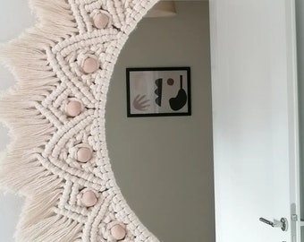 Macrame Wall Hanging Mirror, Boho Mirror, Nursery Wall Decor, Housewarming And Birthday Gift, Mother’s aday Gift, Soft Handmade Wall Mirror