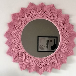 Pink New Born Macrame Mirror, Baby Shower Decor, Baby Girl Bead Boho Macrame, Round Mirror, Baby Boy Room Decor,  Housewarming Gift