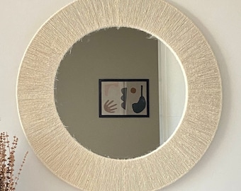 Soft Boho Mirror, Handmade Round Wall Mirror, Large Size Minimalist Decor, Nursery Wall Hanging