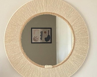 Natural Jute Mirror,Round Large Boho Wall Mirror, Handmade Bohemian Style Mirror, Kids Bedroom Wall Hanging, Gift For Mom, Next Day Shipping