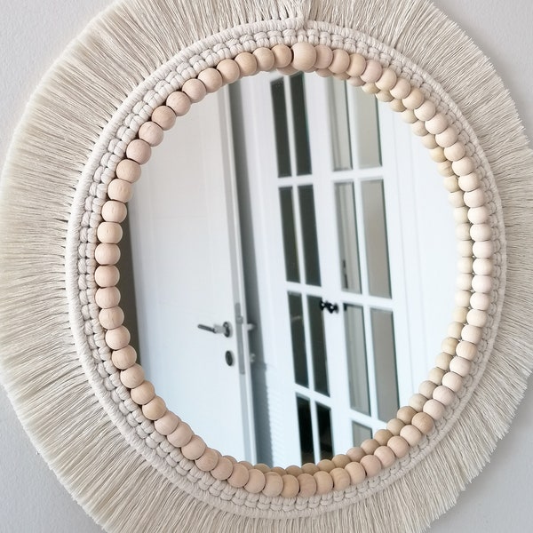 Soft Macrame Mirror | White Wall Decor | Housewarming And Birtday Gift | Living Room Decor | Boho Mirror | Express Shipping (1-3 Days)