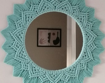 Sea Green Macrame Mirror , Macrame Home Decor, Housewarming Decor, Birthday Gift , Bohemian Wall Mirror, Bedroom Wall Decor, Baby Room Decor