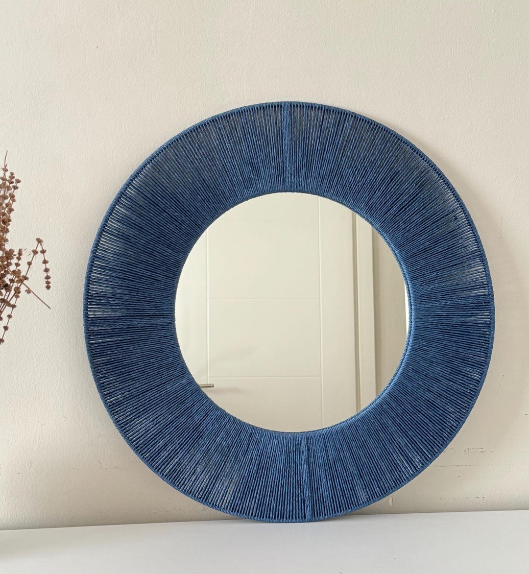 Large Round Mirror Boho Home Decor Retro Decor Navy Blue Mirror 