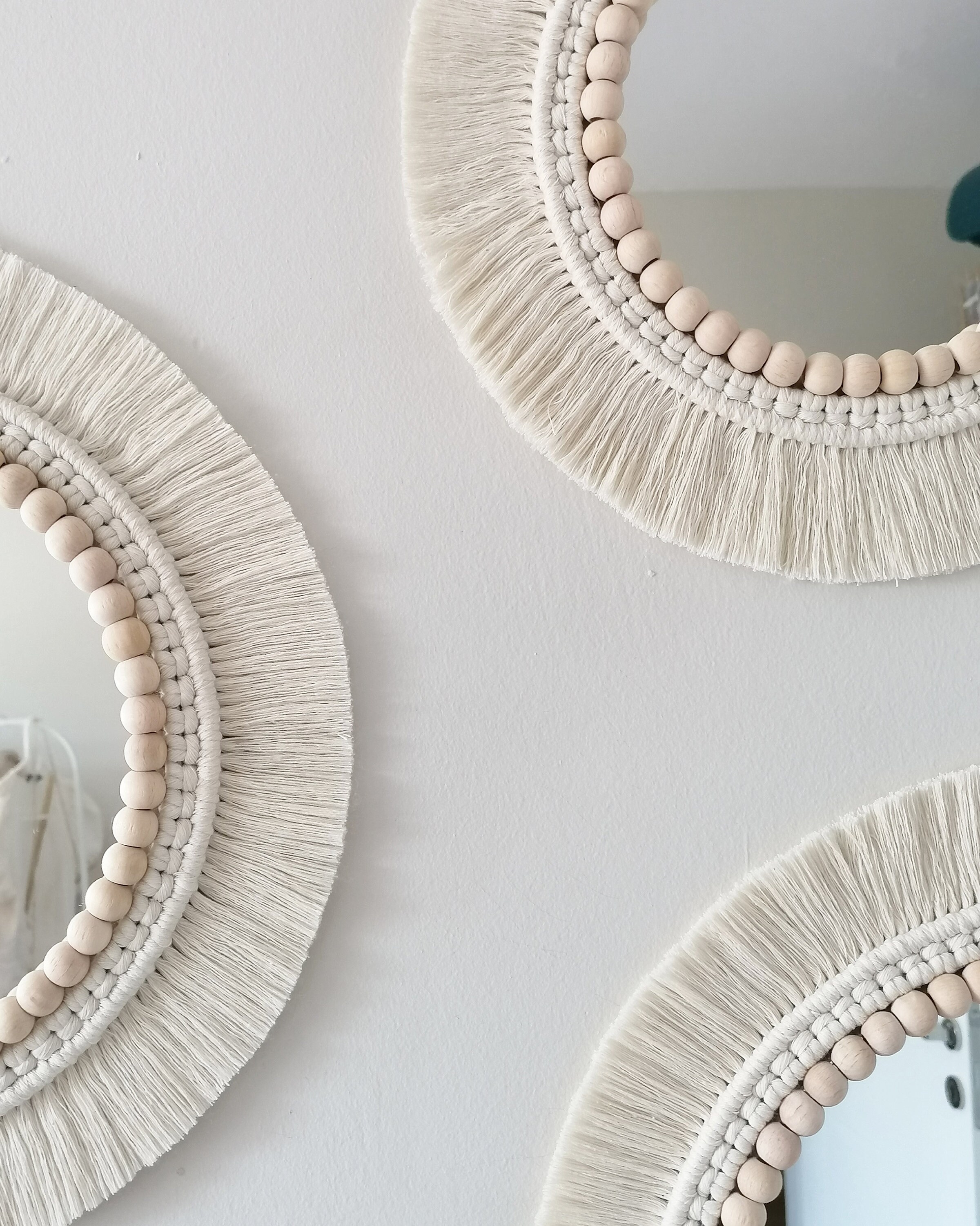 3 Set Macrome Wall Mirror | Bead White Wall Decor