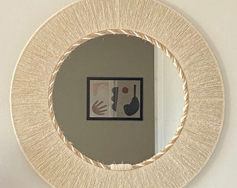 Handmade Jute Wall Mirror, Round Boho Decor (60/50/40 cm)
