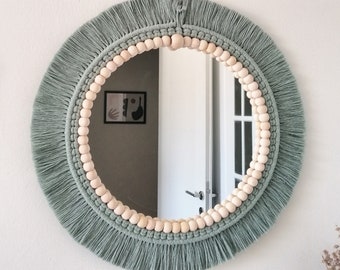 Green Soft  Macrame Mirror | Bead Macrame Wall Decor | Badroom Decor Gift | New House Gift | Boho Mirror | Next Day Shipping