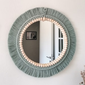 Pure Colour Macrame Bead Mirror , Green Bedroom Decor Gift , Unique Handmade Wall Decor , Bedroom Wall Decor Over The Bed ,Next Day Shipping