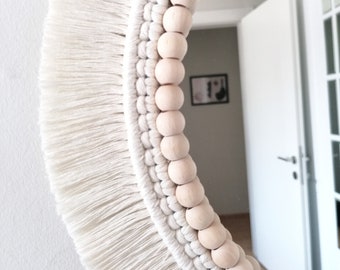 Specchio Macrame , Macrame con perline , Specchio da parete Boho , Appeso a parete Macrame personalizzato , Specchio sospeso rotondo tessuto , Spedizione il giorno successivo