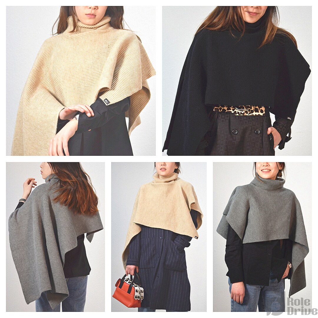 Poncho Tricoté Femme Motif Tressé - Col Rond En Laine Et Mohair - Taille Unique Style Bohème