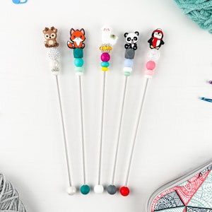 Custom Amigurumi Sewing Stick with Kawaii Animal Charm Topper