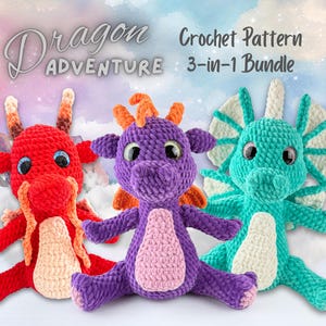 Dragon Crochet Pattern | Amigurumi Digital Download PDF | Cutecore Kawaii Stuffed Animal Plushie Tutorial | Bundle