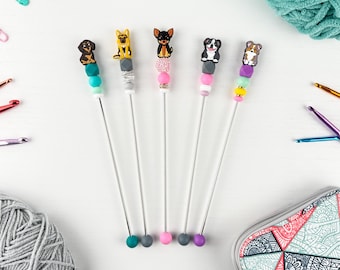 Amigurumi Sewing Stick | Custom Long needle for Plushie | Personalized Crochet Gift for Crafter | Cutecore Kawaii Dog Charm