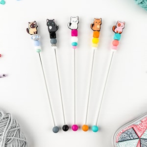 Custom Amigurumi Sewing Stick with Kawaii Kitty Cat Charm