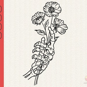 Skeleton Hand Holding Flowers svg file, Hand Bouquet cut file, Skeleton Flower svg file, Skeleton Hand floral svg, eps, svg, dxf, png