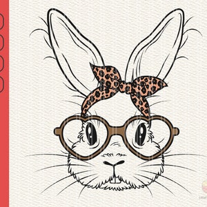 Cute Bunny Rabbit With Bandana svg, Bunny With Bandana Leopard  svg, Bunny with Heart Glasses svg, Rabbit Bandana Glasses svg, dxf, png, eps