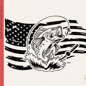 Bass Fishing vis haak zoet water jagen largemouth smallmouth gestreept, Amerikaanse vlag. Svg. PNG clipart vector gesneden snijden, bas svg, dxf