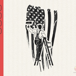 Man Painting Wall American Flag svg, American Painter svg, Painter Silhouette svg, US Flag Man Construction,  svg, dxf, eps, png, jpg