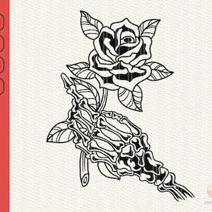 Skeleton Hand Holding Flowers svg file, Hand Bouquet cut file, Skeleton Flower svg file, Skeleton Hand Rose floral svg, eps, svg, dxf, png
