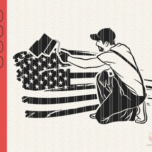 Man Painting Wall American Flag svg, American Painter svg, Painter Silhouette svg, US Flag Man Construction,  svg, dxf, eps, png, jpg
