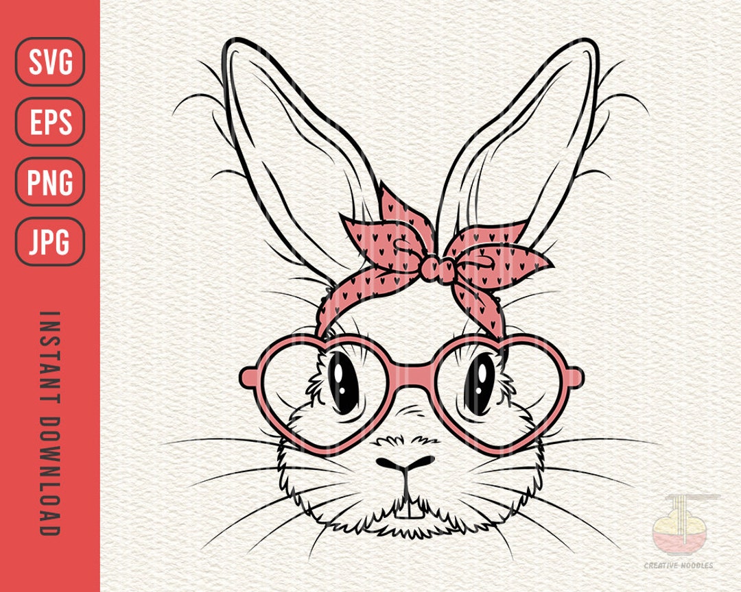 Cute Bunny Rabbit With Bandana Svg, Bunny With Bandana Svg, Bunny With ...