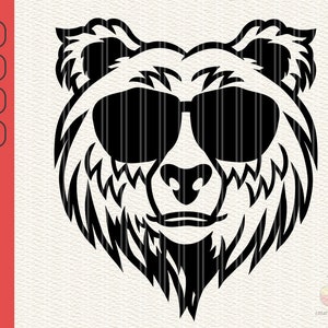 Bear Face with Glasses svg, Cute Jungle Bear Face Wearing Glasses svg, Bear Clip Art, Bear Silhouette svg, Bear eps, jpg, png, dxf, svg