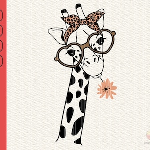 Cute Safari Giraffe With Leopard Bandana Heart Glasses, Giraffe with Flower svg, Giraffe Bandana Glasses svg, dxf, png, eps