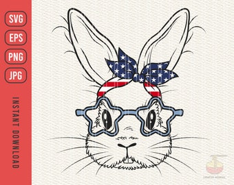 Cute Bunny Rabbit 4th Of July svg, Happy Independence Day Rabbit svg, USA Cute Bunny Rabbit svg, America Bunny svg, eps, jpg, png, dxf