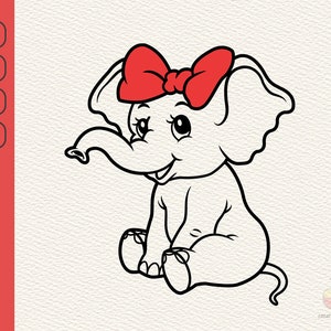 Cute baby elephant SVG, Baby elephant bow SVG, Baby elephant ribbon SVG, Cut file for Cricut and Silhouette Digital clipart, vector graphics