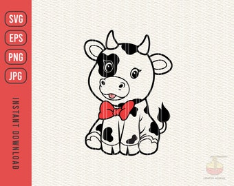 Cow Svg, Baby Cow Svg Cut File, Cow Svg, Cute Baby Cow Svg, Farm Animal Svg, cut file for Cutting, Svg, Eps, Png, Jpg