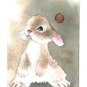 Lapin - Portrait animal- Aquarelle originale - Tirage limité - Décor - Carte de cadeau